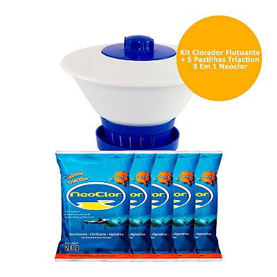 Kit Clorador Flutuante + 5 Pastilhas Triaction 3 Em 1 Neoclor