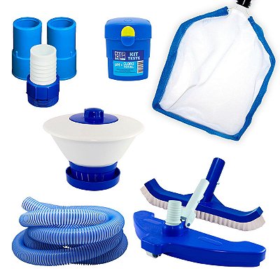 Kit Para Limpeza de Piscina Brustec c/ 9 itens