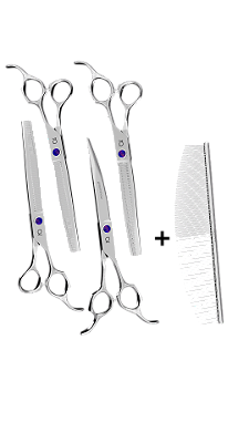 Kit Groom Show Akio  (Reta 7,5" , Curva 7,5", Tubarão 7,5" e Semi 7.5") +  Pente Moon