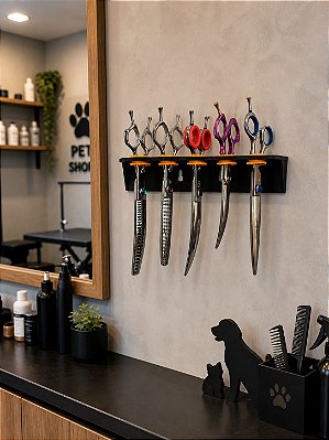 Suporte de Tesoura para Parede. Tesouras Profissionais | Proteção Anti-Risco com Borrachas | Organização Groomer