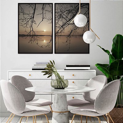 Quadro decorativo 3d paisagem por do sol conjunto completo