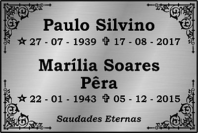 Placa de inox gravada em baixo relevo, com letras pretas, no tamanho 30x20cm