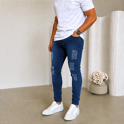 Calça Jeans Destroyed Masculina Skinny AN04
