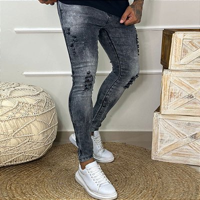 Calça Jeans Destroyed Masculina Skinny AN07 *