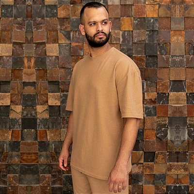 Camiseta Masculina Oversized Texturizada Caramelo