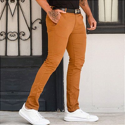 Calça Social Masculina Alfaiataria Sarja Esporte Fino Caramelo
