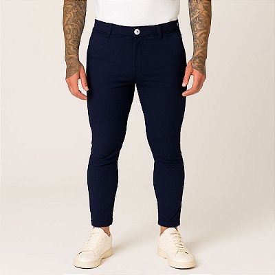 Calça Social Masculina Bengaline Alfaiataria Skinny Azul