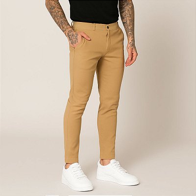 Calça Social Masculina Bengaline Alfaiataria Skinny Bege