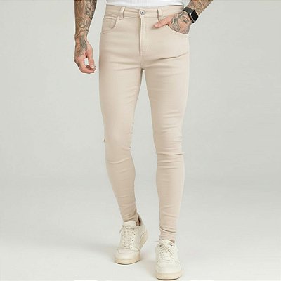 Calça Social Masculina Bengaline Alfaiataria Skinny Bege