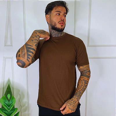 Camiseta Masculina Slim Canelada Lisa Marrom