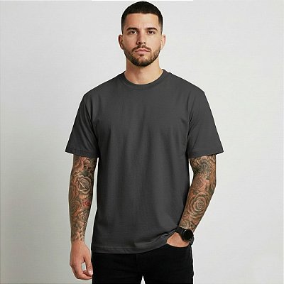 Camiseta Masculina Básica Lisa Gola Ribana Chumbo