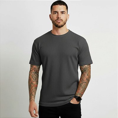 Camiseta Masculina Slim Canelada Lisa Chumbo