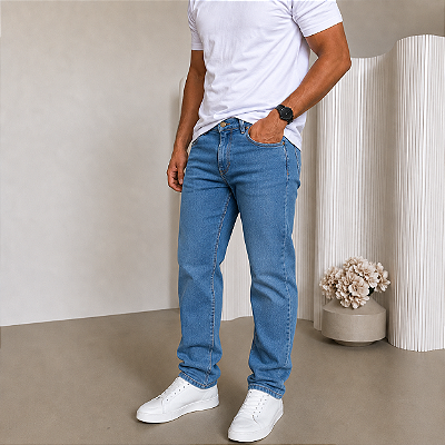 Calça Jeans Tradicional Reta Azul Média BF04