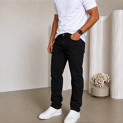 Calça Jeans Tradicional Reta Preta BF05