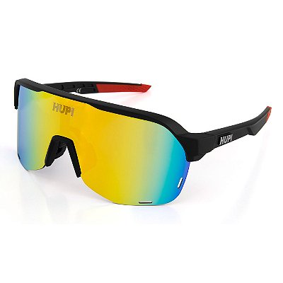 Óculos Esportivo Hupi Huez Preto e Vermelho Fosco Lente Dourado Espelhado