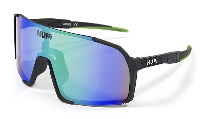 Óculos Esportivo Hupi Andez Preto e Verde Fosco Lente Verde Espelhada