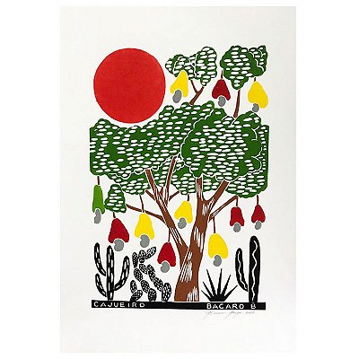 Xilogravura "Cajueiro" M -  Bacaro Borges - PE