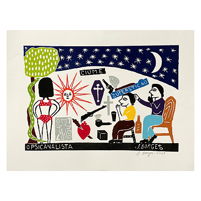 Xilogravura "O Psicanalista" G - assinada por J. Borges - PE