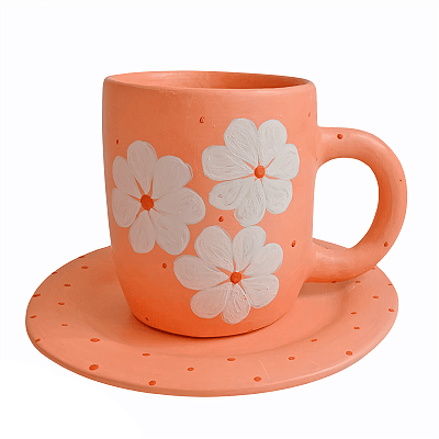 Caneca Bege com Pires - Luiza - Vale do Jequitinhonha - MG