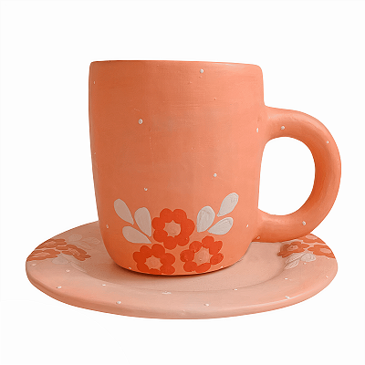Caneca Bege com Pires - Luiza - Vale do Jequitinhonha - MG