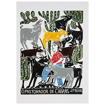 Xilogravura "O Pastor de Cabras" M - J. Miguel - PE