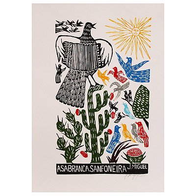 Xilogravura "Asa Branca Sanfoneira" G - J. Miguel - PE