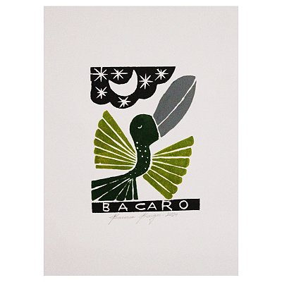 Xilogravura ''Pássaro Verde" P - Bacaro Borges - PE