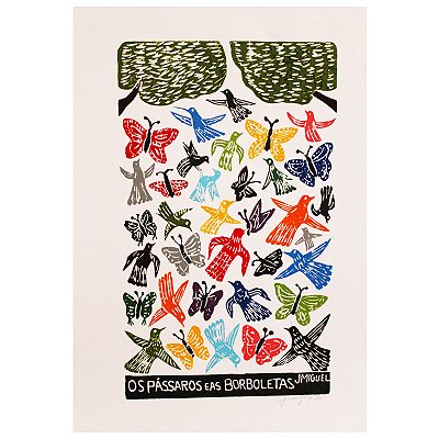Xilogravura ''Os Pássaros e as Borboletas" G - J. Miguel - PE