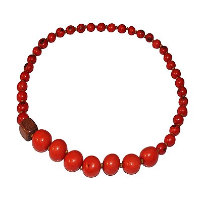 Colar de Jarina, Paxiuba e Madeira em Vermelho - Maria José - AC