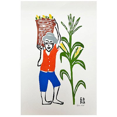 Xilogravura "Carregando Milho" P - Edna - PE
