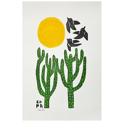 Xilogravura "Paisagem Sertaneja Colorida" P - Edna - PE