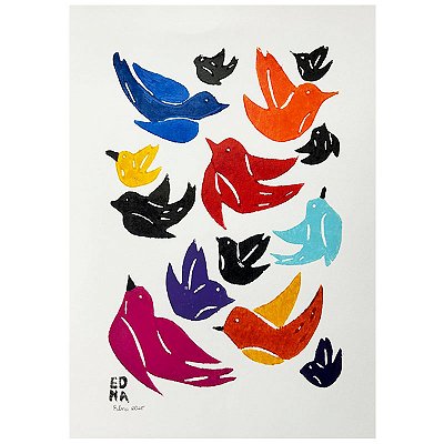 Xilogravura "Pássaros Coloridos" P - Edna - PE