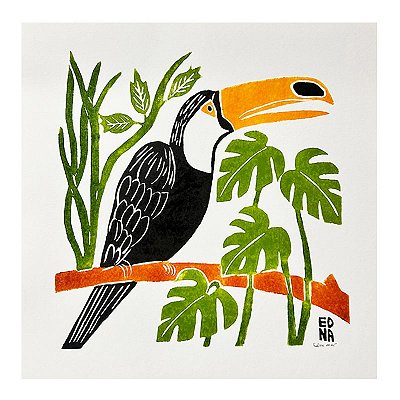 Xilogravura Quadrada "Tucano" M - Edna - PE