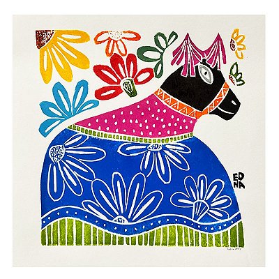 Xilogravura Quadrada "Bumba Meu Boi" M - Edna - PE