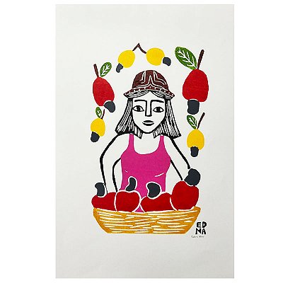Xilogravura "Colhendo Caju" M - Edna - PE