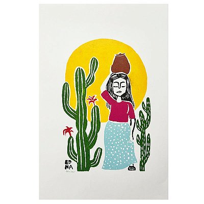 Xilogravura "Carregando Água" M - Edna - PE