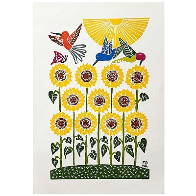 Xilogravura "Plantio de Girassol" G - Edna - PE