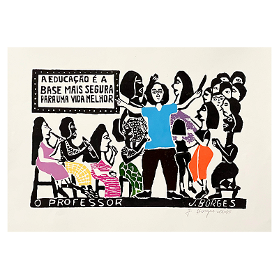 Xilogravura "O Professor" G -  assinada por J. Borges - PE