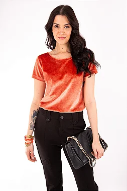 BLUSA FEMININA MANGA CURTA VELVET SPAN