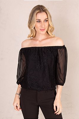Blusa Renda Mel Preto
