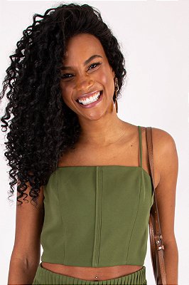 TOP CROPPED MARIA CLARA FIT CREPE VERDE MILITAR
