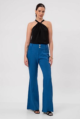 CALÇA FLARE CLÉO CREPE MYKONOS BLUE