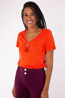 BLUSA T-SHIRT LINHO - CORAL