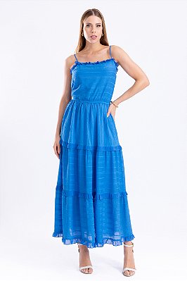 VESTIDO MIDI LONGO ALÇA AYLA MYKONOS BLUE