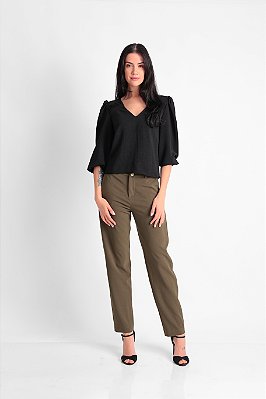 BLUSA  CREPE MANGA 3/4 DECOTE V PRETO JASMINE