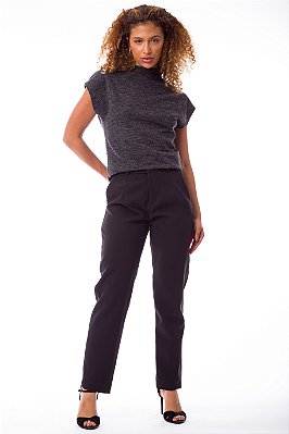 BLUSA MANGA CURTA GOLA WOOL TECH MESCLA PRETO BIA