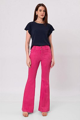 CALÇA FLARE SUEDE ROSA LARISSA