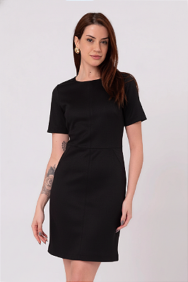 VESTIDO SUEDE MANGA CURTA PRETO LARISSA