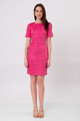VESTIDO SUEDE MANGA CURTA ROSA LARISSA