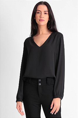 BLUSA MANGA LONGA CREPE PRETO MAITÊ